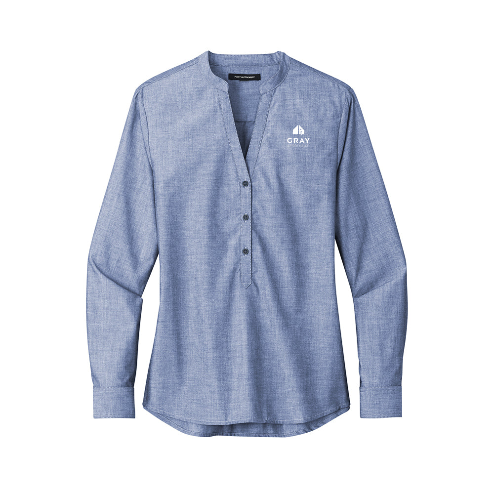 Port Authority Ladies Long Sleeve Chambray Easy Care Shirt