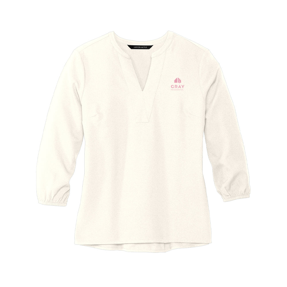 MERCER+METTLE Women's Stretch Crepe 3/4-Sleeve Blouse (Pink Logo)