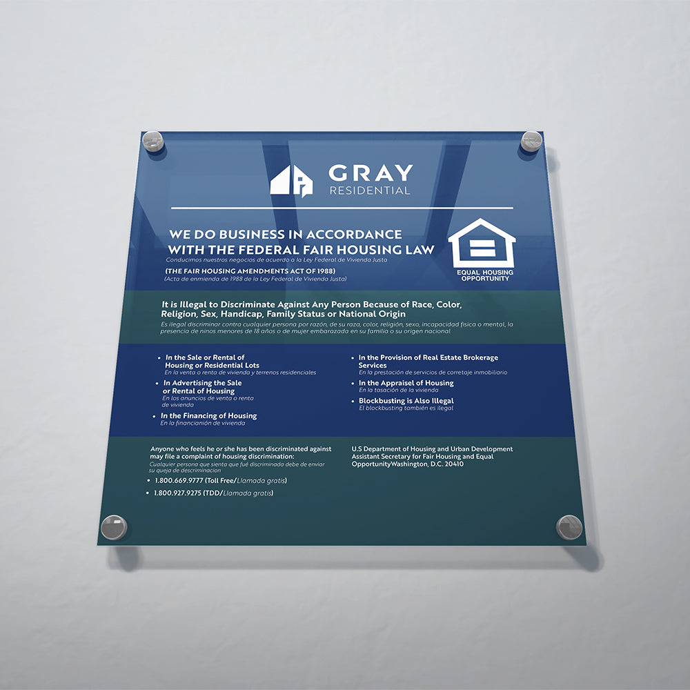 Gray Residential Fair Housing Acrylic Signs 1/4" Clear - 12X12